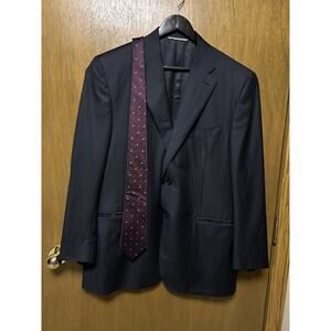 Canali 46 US 56 EURO Blue Pin Stripe SUIT JACKET COAT Wool + BONUS TIE A24